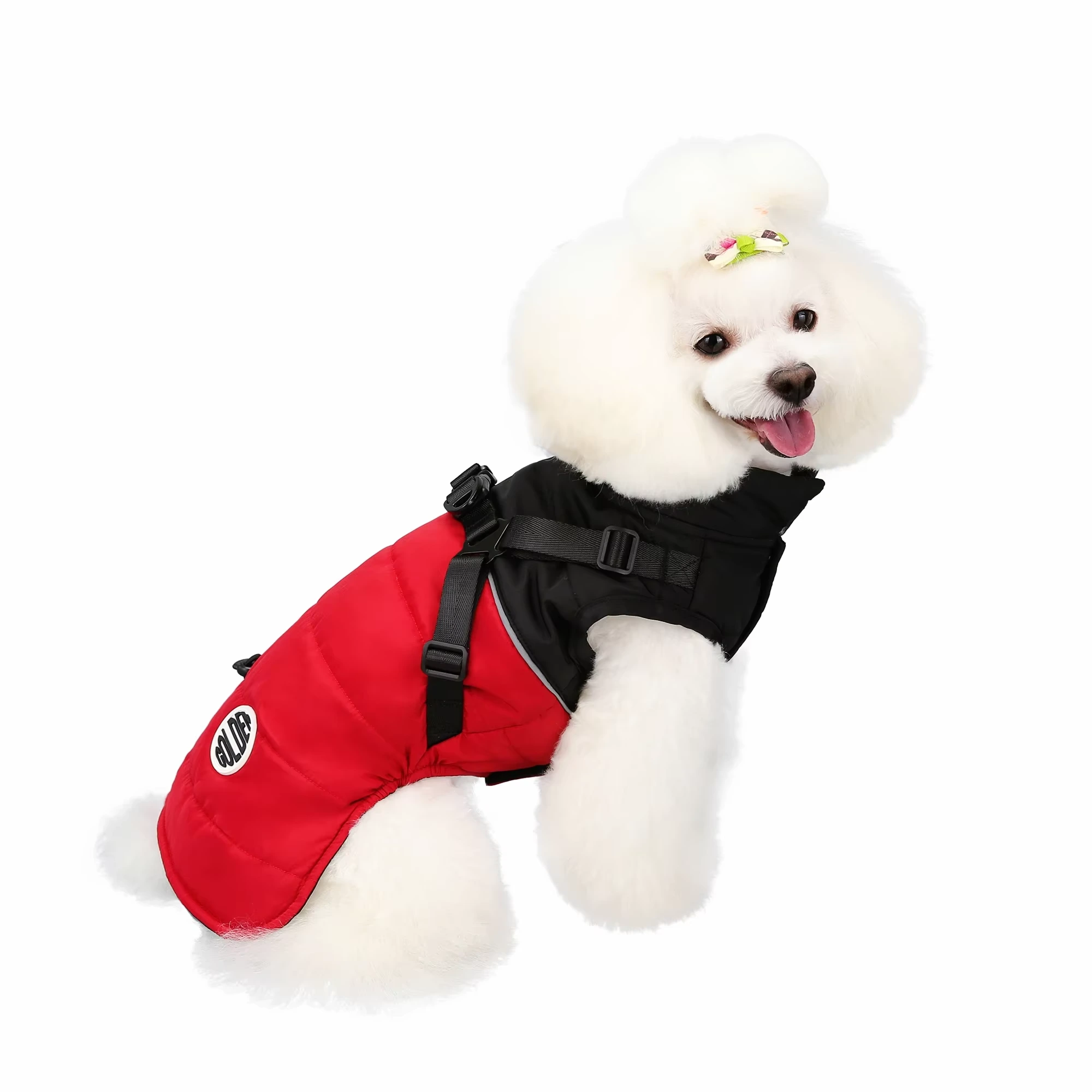 wholesale Custom Fashion Winter Dog Cloth Pet Jacket Waterproof Pet Coat Dog Harness Padded For Small Dogs-red 1
