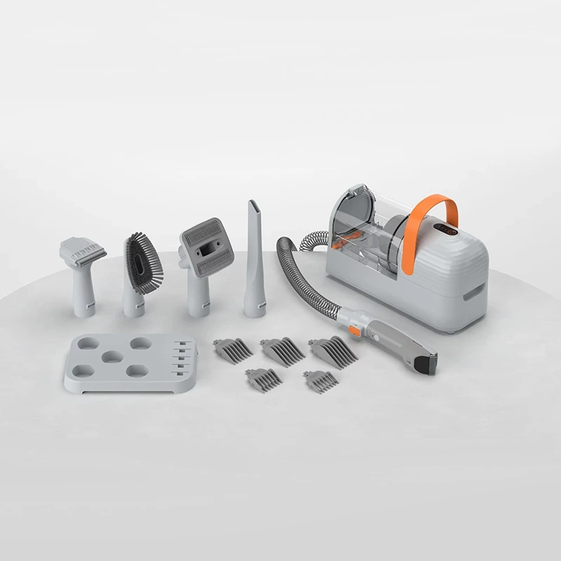 Recortadora multifuncional de mano para mascotas, aspiradora cinco en uno para limpieza, afeitado, recorte, personalizable para gatos, perros, gris+naranja 1