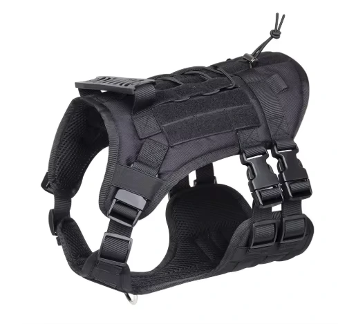 wholesale Tactical Outdoor Dog Training Strap Durable Big Size Chest Luxury Combat Dog Collar and Leash With Buckle black 1