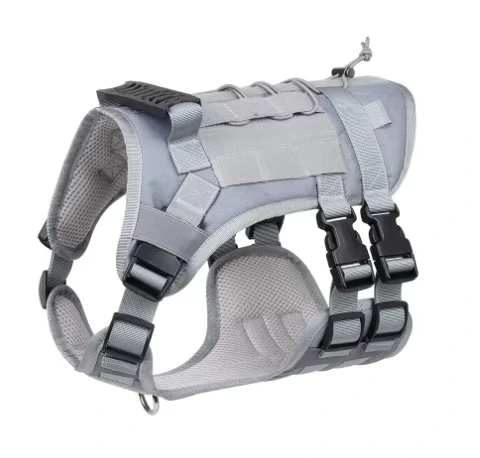 wholesale Correa táctica para entrenamiento de perros al aire libre, cofre duradero de gran tamaño, collar y correa para perros de combate de lujo con hebilla gris 1