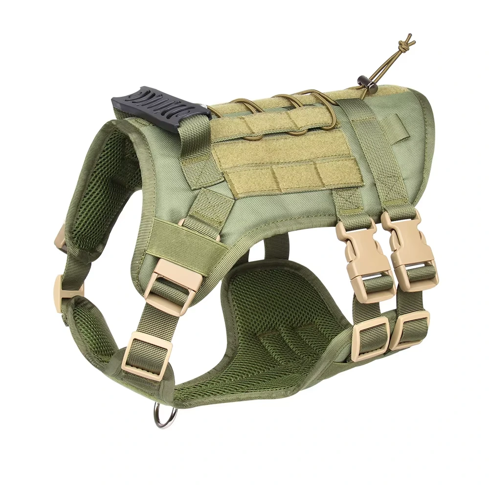 wholesale Tactical Outdoor Dog Training Strap Durable Big Size Chest Luxury Combat Dog Collar and Leash With Buckle green 1