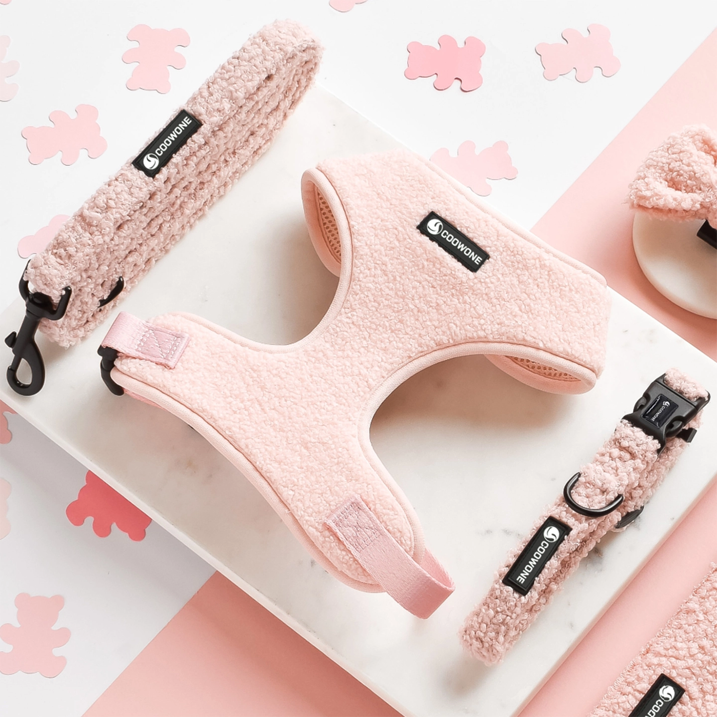 wholesale Teddy Dog Harness Set Luxury Designer Personalized Dog Collars And Matching Leashes Rubber Logo pink 1