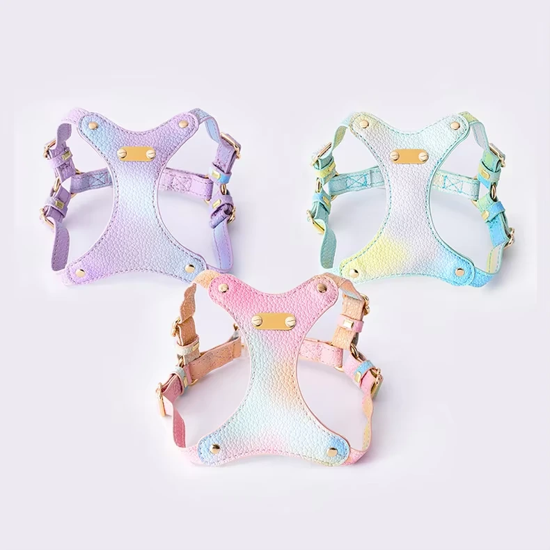 Luxury New Design Dog Leather Harness Set Personalized Waterproof Pu Leather Pet Cat Dog Harness and Leash Set 1