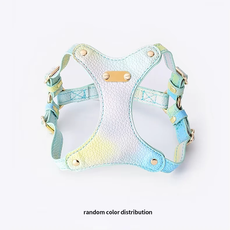 Luxury New Design Dog Leather Harness Set Personalized Waterproof Pu Leather Pet Cat Dog Harness and Leash Set green 1