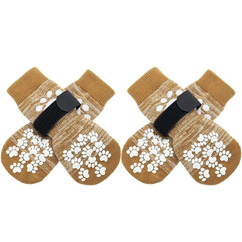 wholesale Winter Warm Anti-Slip Socks For Dogs Paw Protection Dog Accessories Cute Cartoon Pet Dog Socks  brown 1
