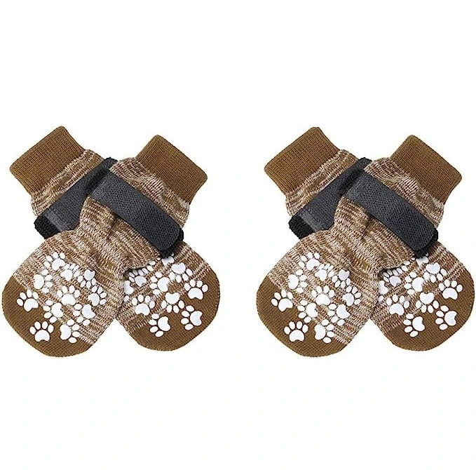 wholesale Winter Warm Anti-Slip Socks For Dogs Paw Protection Dog Accessories Cute Cartoon Pet Dog Socks dark brown 1