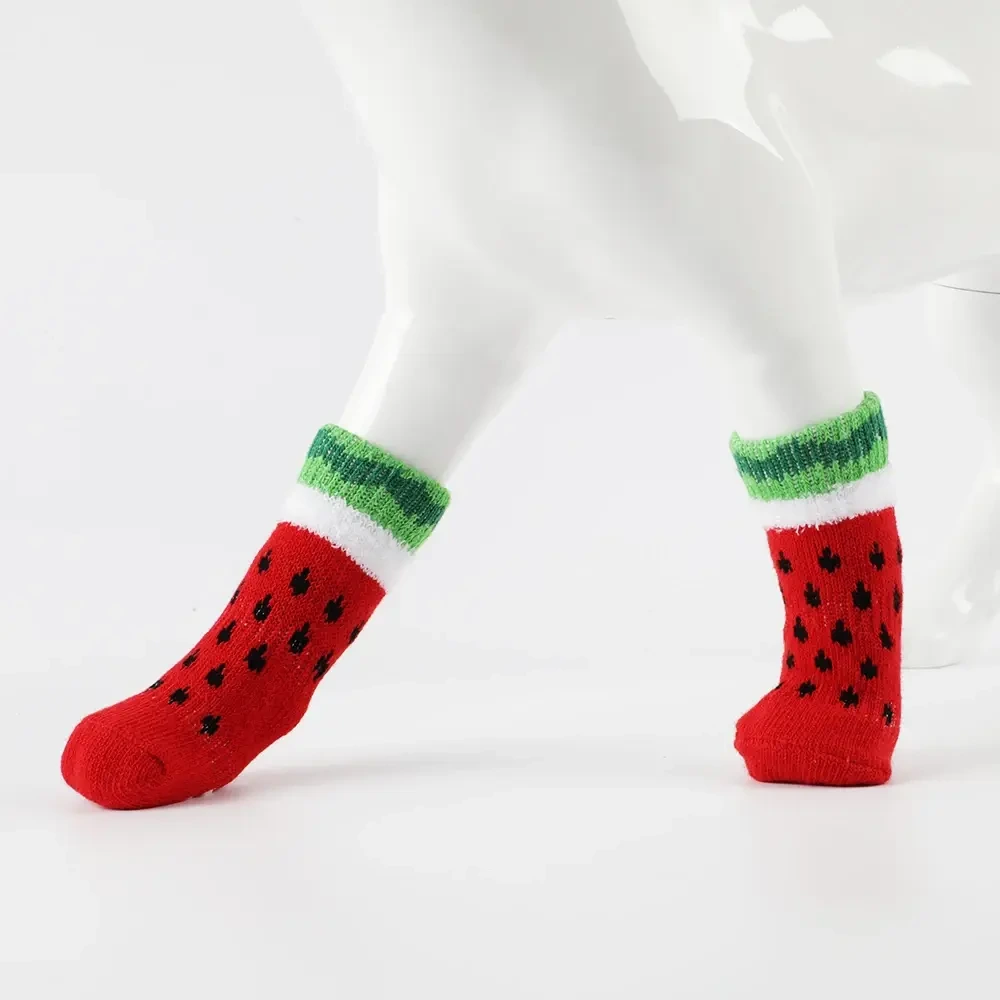 groothandel Hond Kat Puppy Sokken Antislip Leuk Katoen Zacht Aardbei Ontwerp Roze Kleur Huisdier Sokken watermeloen stijl 1