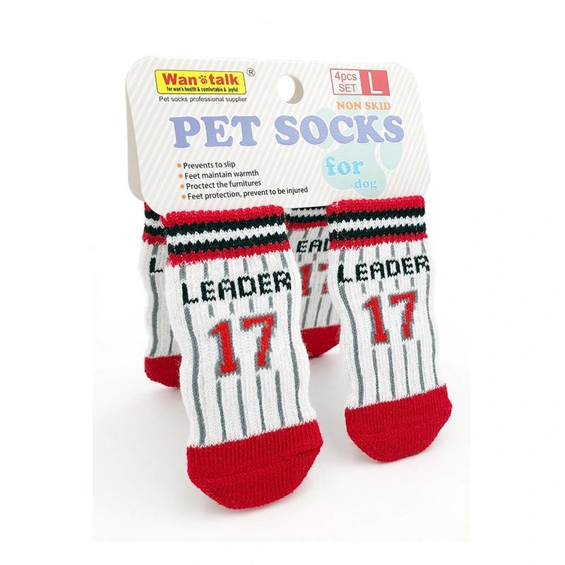 wholesale Pet Anti-Slip Knit christmas Dog Socks Cat Socks with Rubber Reinforcement Dog Paw Protector for small dogs cats red 1