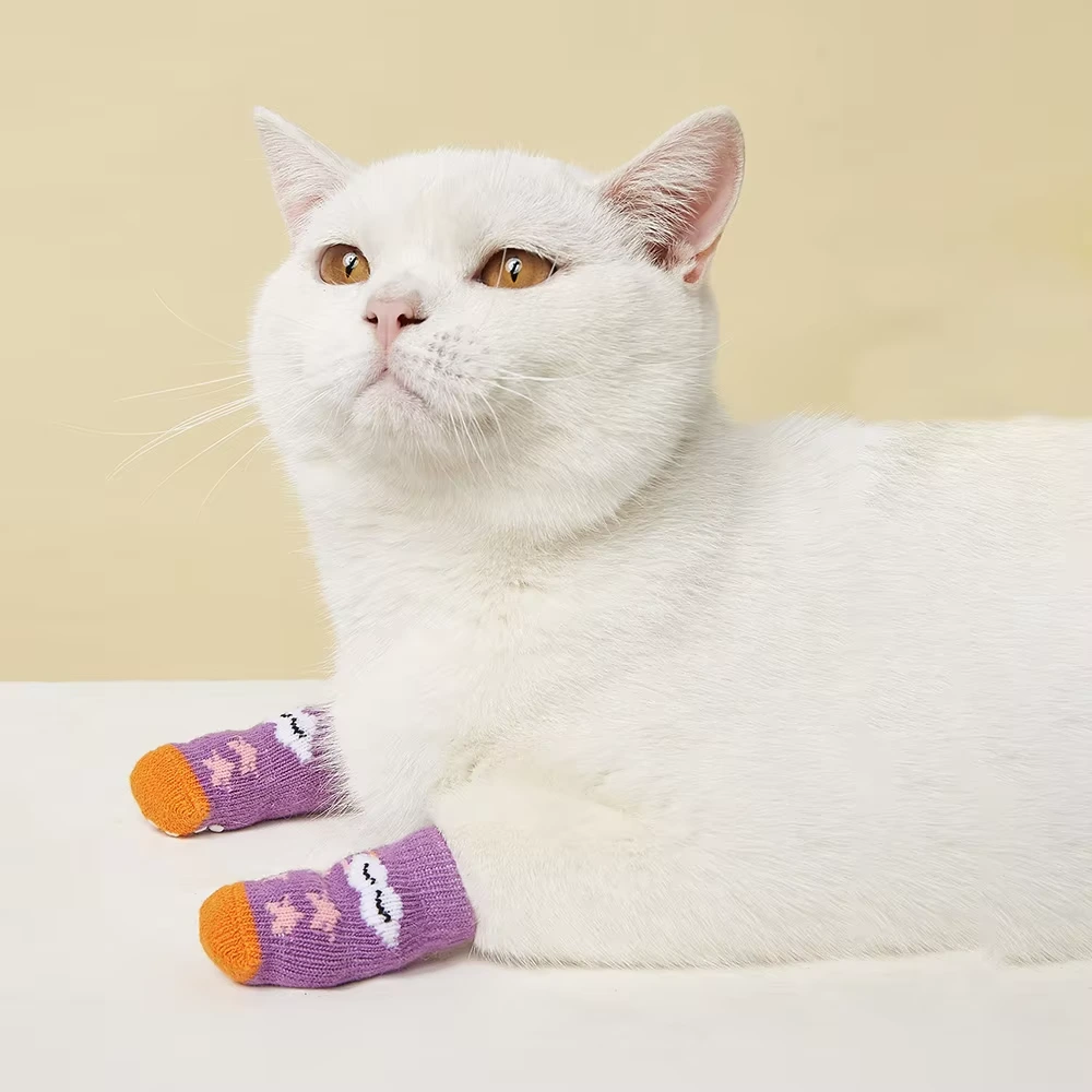 wholesale 100% Cotton Colorful Dog Knit Socks Jacquard Pattern Indoor Non-Slip Pet Socks purple 1