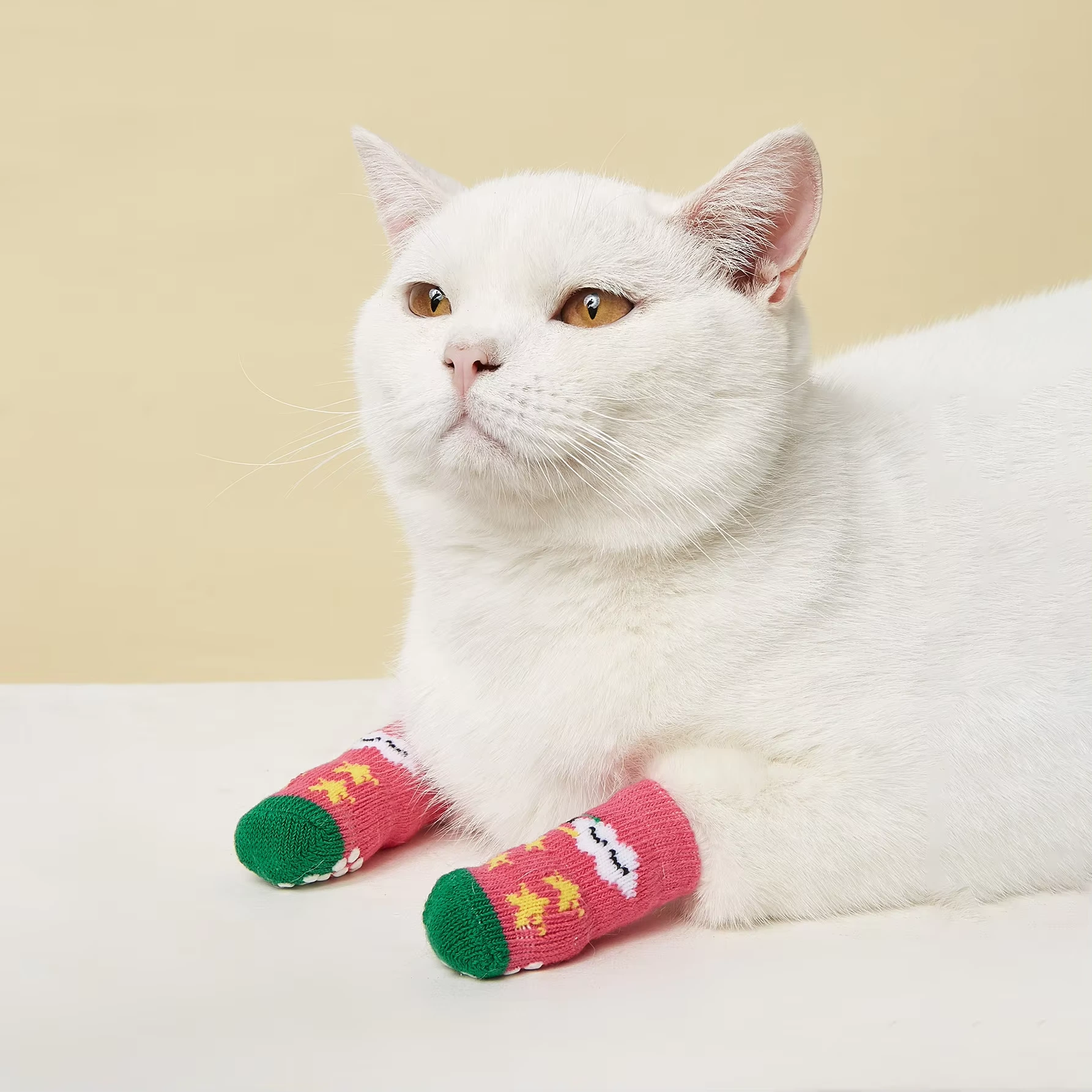 wholesale 100% Cotton Colorful Dog Knit Socks Jacquard Pattern Indoor Non-Slip Pet Socks red 1