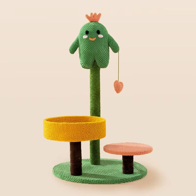 Wholesale Cat Tree 2023 New Design Green Cactus Flower Cat Tree High Quality Sisal Cat Scratching Tree House 2 1
