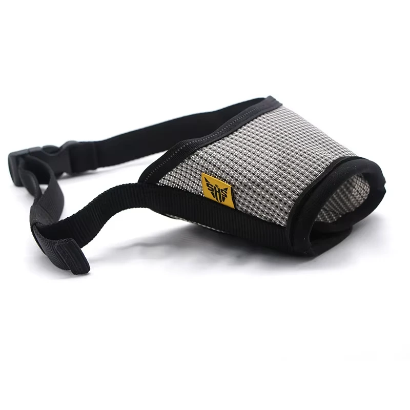 wholesale Durable Anti-Biting and Barking Mesh Pet Dog Muzzle Breathable Soft Adjustable Nylon and Polyester Mouth Cover with Ribbons grey 1