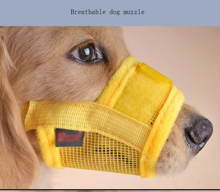 wholesale Breathable Pet Muzzle Soft Large Dog Barking Mask Mouth Cover Dog Safety Muzzle yellow 1