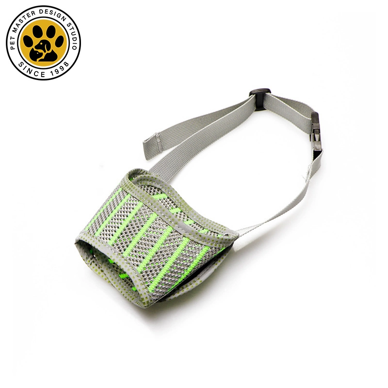 wholesale Puppy Muzzle Nylon Soft Mesh Breathable Adjustable Loop Muzzle Reflective Dog Muzzles for Biting Barking and Chewing green 1