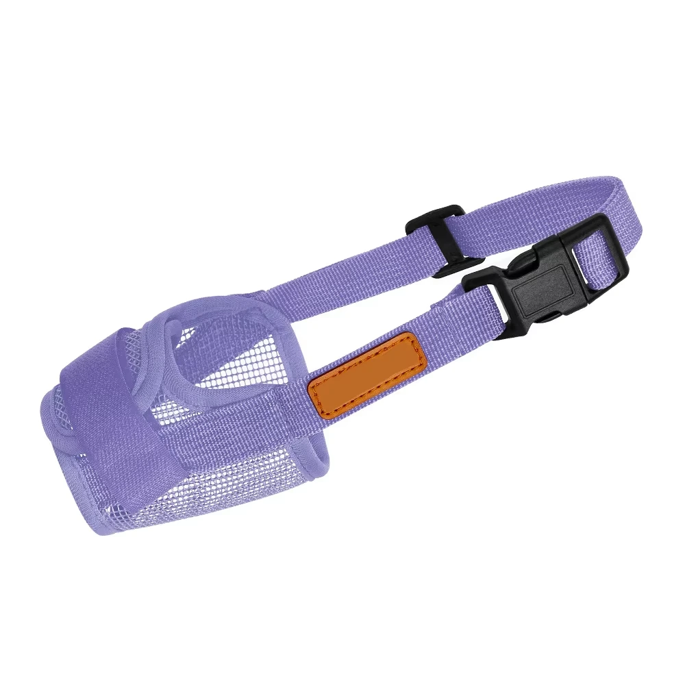wholesale Dog Mouth Cover Safety Soft Adjustable Straps Mesh Breathable Dog Muzzle Pet Dog Mesh Muzzle purple 1