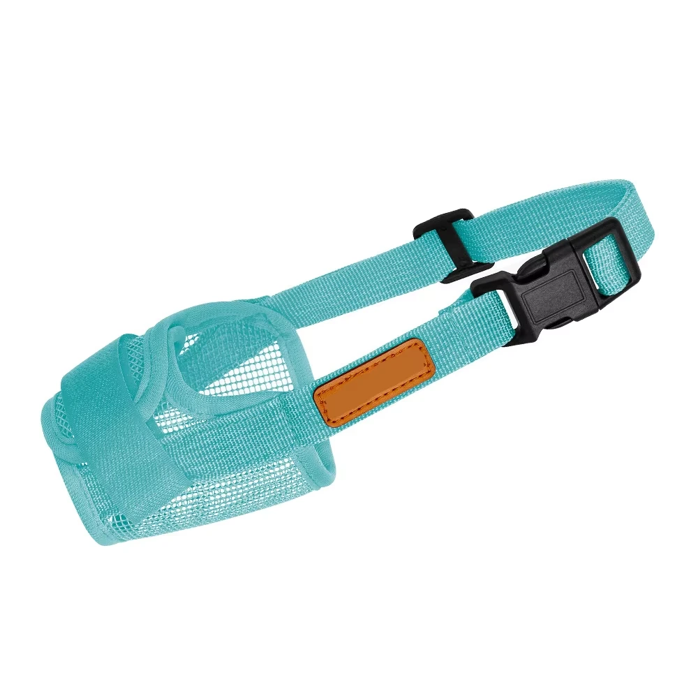 wholesale Dog Mouth Cover Safety Soft Adjustable Straps Mesh Breathable Dog Muzzle Pet Dog Mesh Muzzle green-blue 1