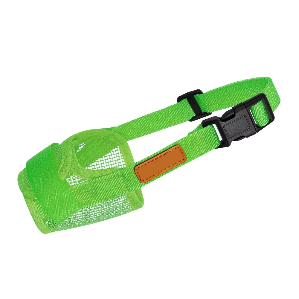 wholesale Dog Mouth Cover Safety Soft Adjustable Straps Mesh Breathable Dog Muzzle Pet Dog Mesh Muzzle green 1
