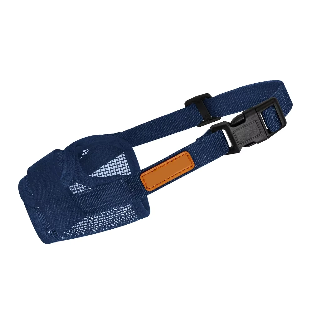 wholesale Dog Mouth Cover Safety Soft Adjustable Straps Mesh Breathable Dog Muzzle Pet Dog Mesh Muzzle dark blue 1