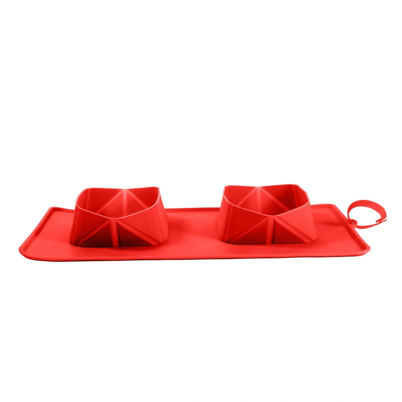 Gran oferta, cuenco plegable de silicona para mascotas, cuenco doble antideslizante para perros, cuenco de silicona para exteriores para gatos y perros, fácil de limpiar, rojo 1