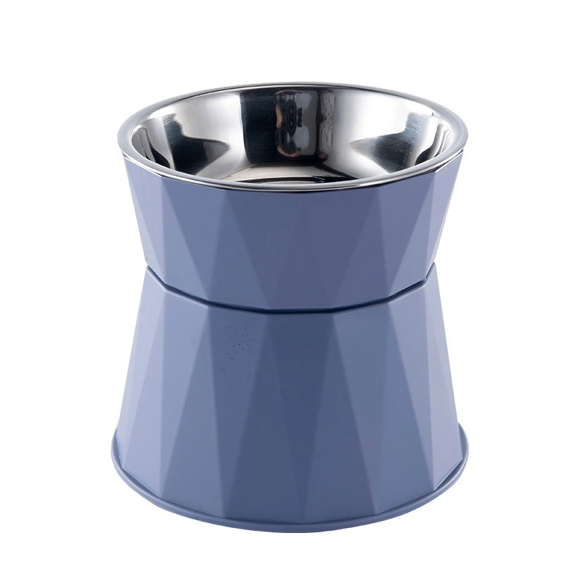 Venta al por mayor, cuenco alto para gatos con protector de cuello, cuenco para mascotas de acero inoxidable, suministros para mascotas, azul oscuro 1