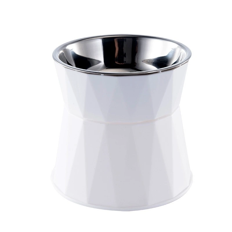 Venta al por mayor, cuenco alto para gatos con protector de cuello, cuenco para mascotas de acero inoxidable, suministros para mascotas, blanco 1