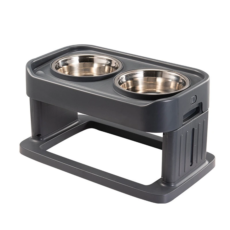 wholesale Elevated Non-slip Adjustable Dog Bowls Adjustable Raised Dog Bowl with 2 Stainless Steel Rounded dog bowls grey 1