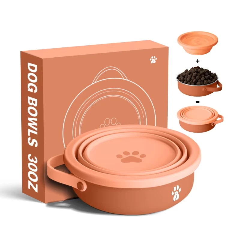 wholesale 2 in 1 30oz Pet outdoor Leakproof Stainless Steel Dog Water Bottle Dog Bowl Insulated Travel Drinking Feeder Water Bowl Food orange 1