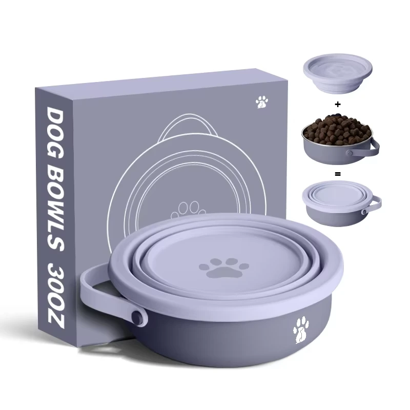 groothandel 2 in 1 30oz huisdier buiten lekvrije roestvrijstalen hondenwaterfles hondenkom geïsoleerd reizen drinken feeder waterkom voedsel paars 1