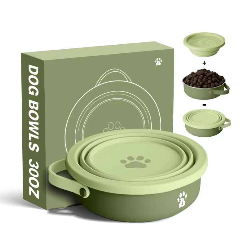 groothandel 2 in 1 30oz huisdier buiten lekvrije roestvrijstalen hondenwaterfles hondenkom geïsoleerd reizen drinken feeder waterbak voedsel groen 1