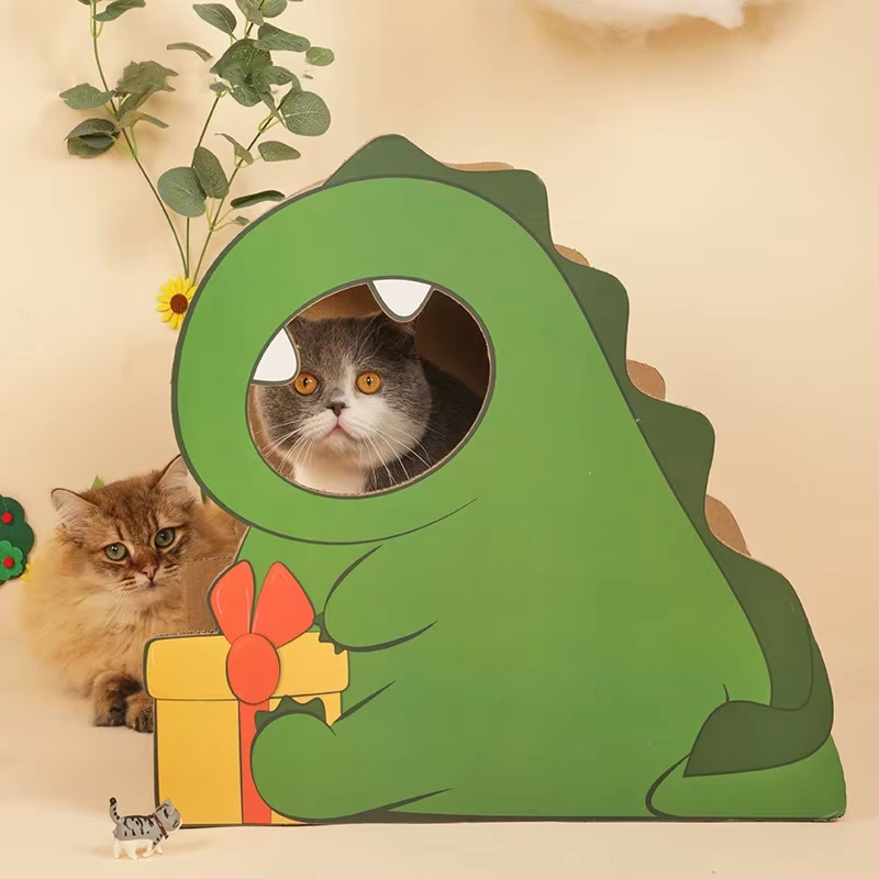wholesale Little Dinosaur Cat Scratching Board Cat Climbing Frame Corrugated Paper Nest Cat Toy Claw Board Green 1