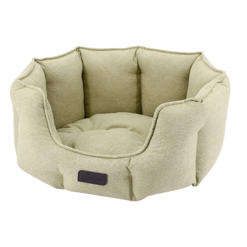 wholesale Candy Color oval pet bed household pet bed round cat house calming luxury dog bed beige 1