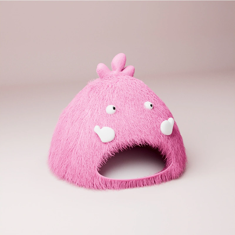 groothandel Pluche Monster Huisdierbed Winter Warm Kattennest Gemakkelijk gedemonteerd en gewassen Kattennestkussen Pluche Huisdierhuis roze 1