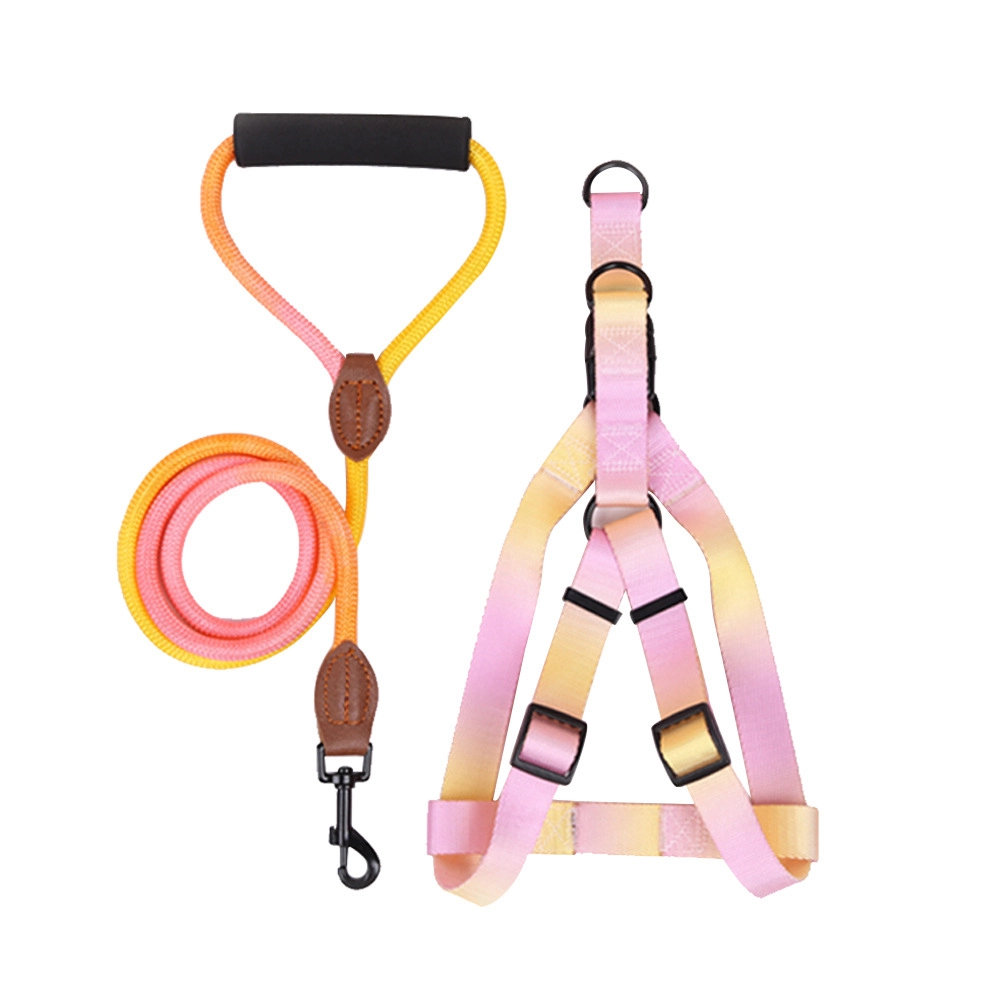 wholesale High Quality Nylon No-Pull Pet Leash Pet Harnesses pink&yellow 1