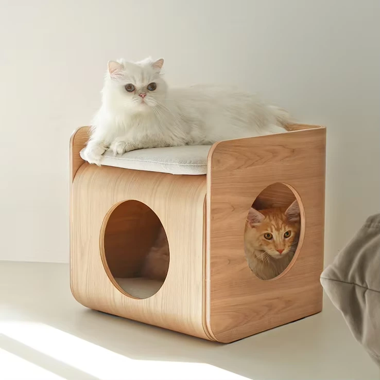 wholesale Multi-functional Pet Furniture Wooden Cat Bed House Cat Bed House Cat Cave Bed Nest beige 1 1