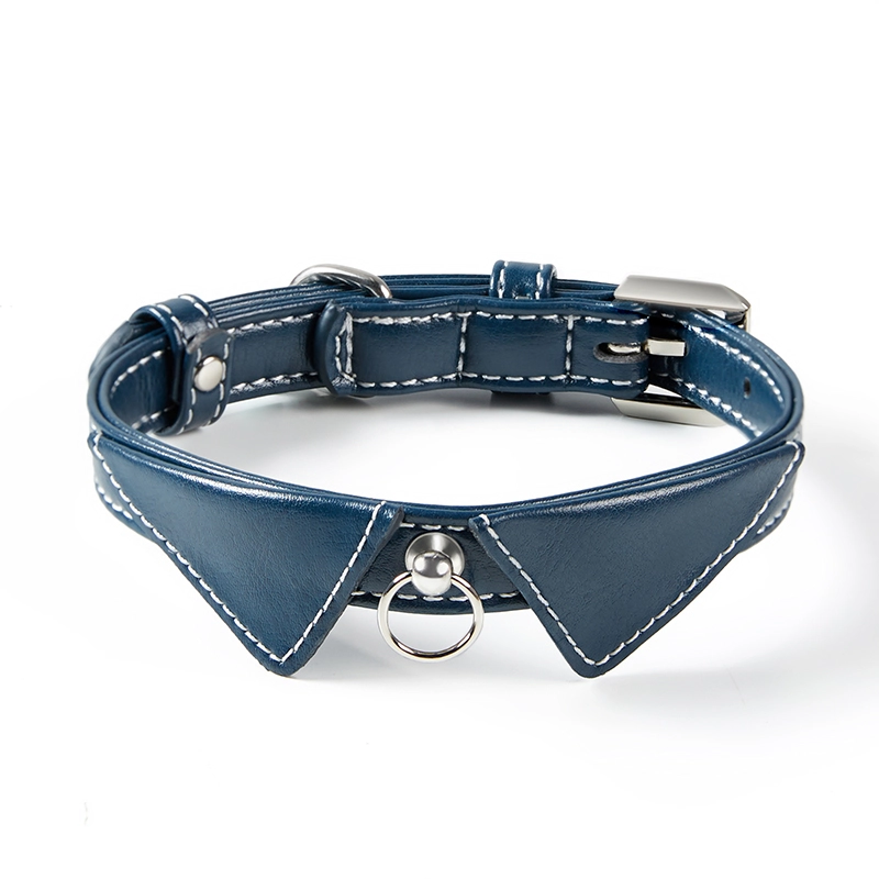 wholesale  hot sale Adjustable custom pattern no pull luxury PU leather pet collar blue 1