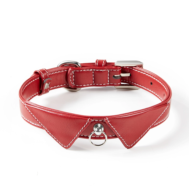 Venta al por mayor, gran oferta, patrón personalizado ajustable, sin tirones, collar de cuero PU de lujo para mascotas, rojo 1