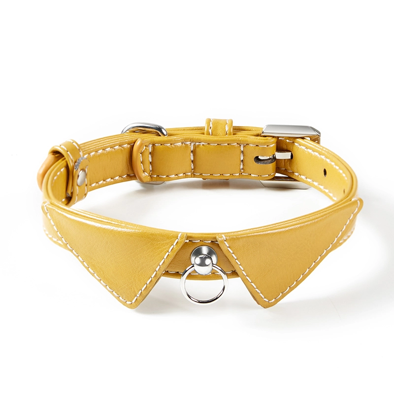groothandel hete verkoop Verstelbaar aangepast patroon geen trek luxe PU lederen halsband voor huisdieren geel 1