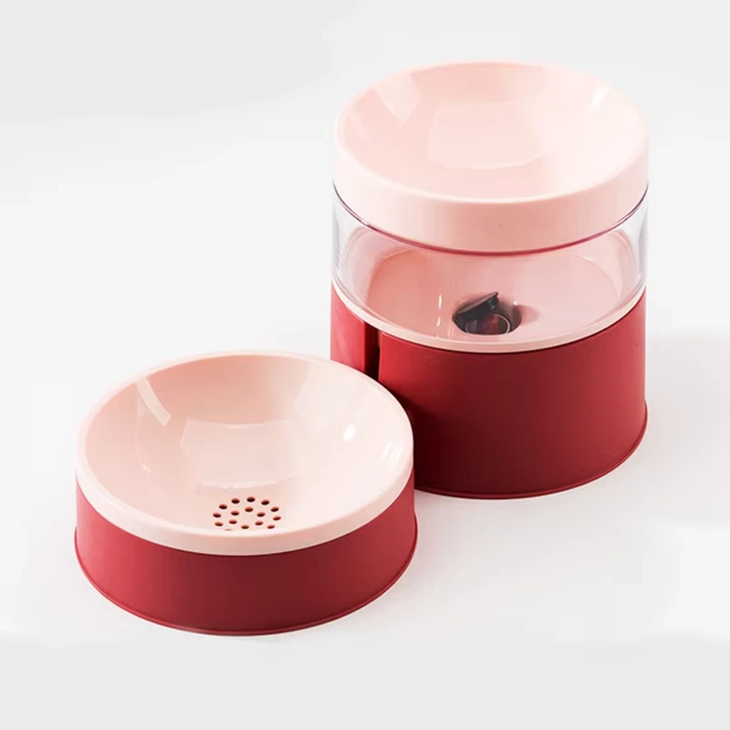 groothandel Pet Bowl Automatische Feeder Hond Kattenvoer Potten Met Waterdispenser Huisdieren Benodigdheden Voor Katten Honden roze 1