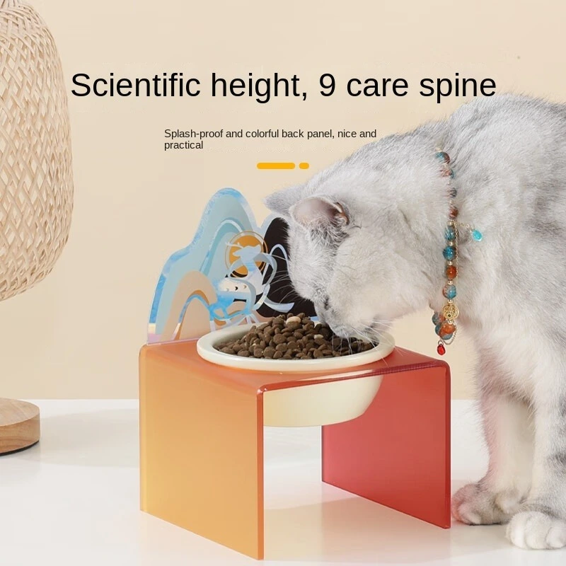 wholesale Pet Bowl Ceramic Cat and with Acrylic Frame Dog Bowl Matte Pet Supplies Double Bowls 1