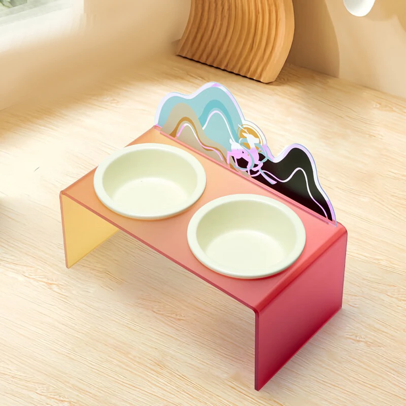 wholesale Pet Bowl Ceramic Cat and with Acrylic Frame Dog Bowl Matte Pet Supplies Double Bowls 2 1