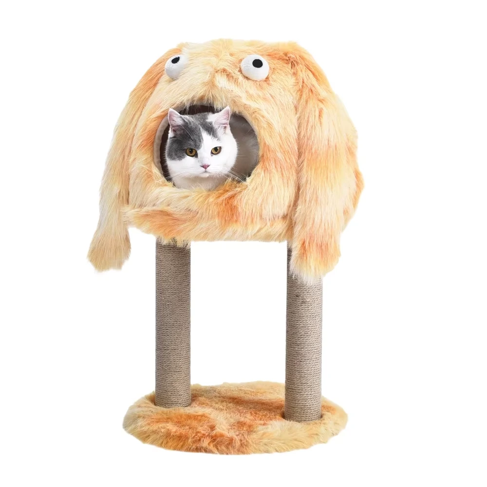 wholesale Bright Colors Funny Dumb Monster 4 Usage Ways Warm Cat Cave Bed Natural Sisal Cat Scratch Tree Tower orange 1