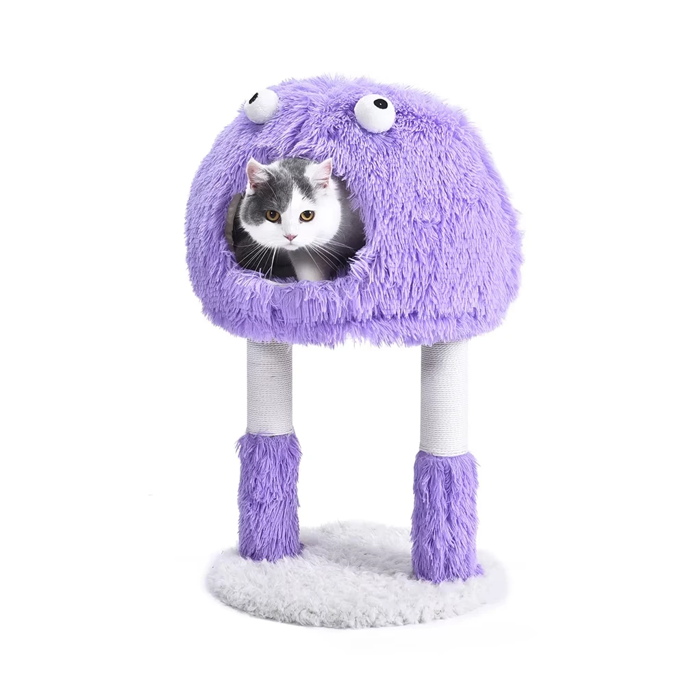 wholesale Bright Colors Funny Dumb Monster 4 Usage Ways Warm Cat Cave Bed Natural Sisal Cat Scratch Tree Tower purple 1
