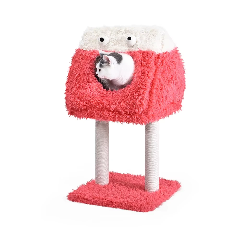 wholesale Bright Colors Funny Dumb Monster 4 Usage Ways Warm Cat Cave Bed Natural Sisal Cat Scratch Tree Tower red 1