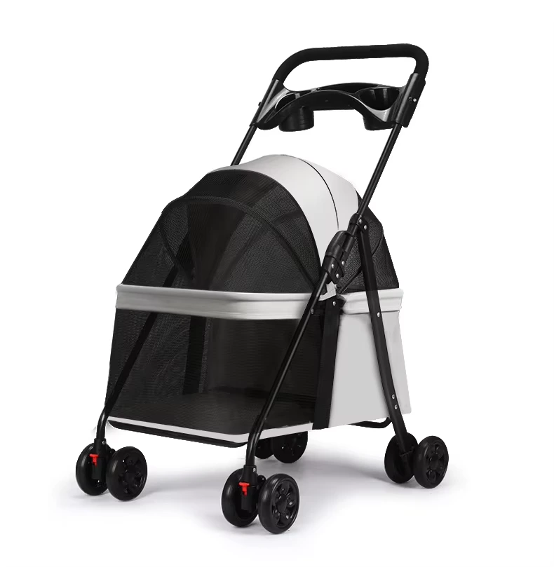 groothandel Outdoor lichtgewicht opvouwbare huisdierenwagen Kat Hond Kleine hondenbuggy Kleine hond Kat Teddy kinderwagen grijs 1