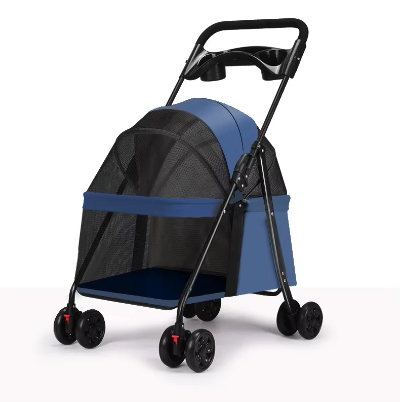 groothandel Outdoor lichtgewicht opvouwbare huisdierwagen Kat Hond Kleine hondenwandelwagen Kleine hond Kat Teddy wandelwagen blauw 1