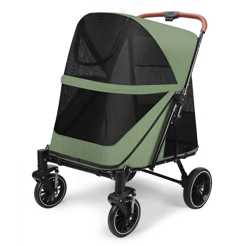 wholesale Cochecito plegable para mascotas mediano y grande, para personas mayores, con espacio grande, discapacitado, para perros y gatos, color verde 1
