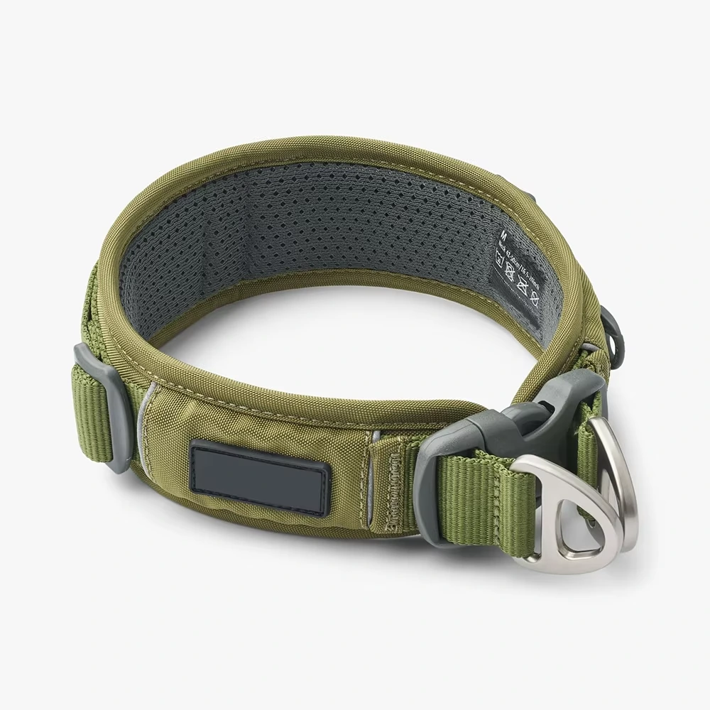 wholesale Durable Dog Collar Tactical Soft Mesh Padded Breathable Custom Rubber Logo For Training Climbing Hiking green 1