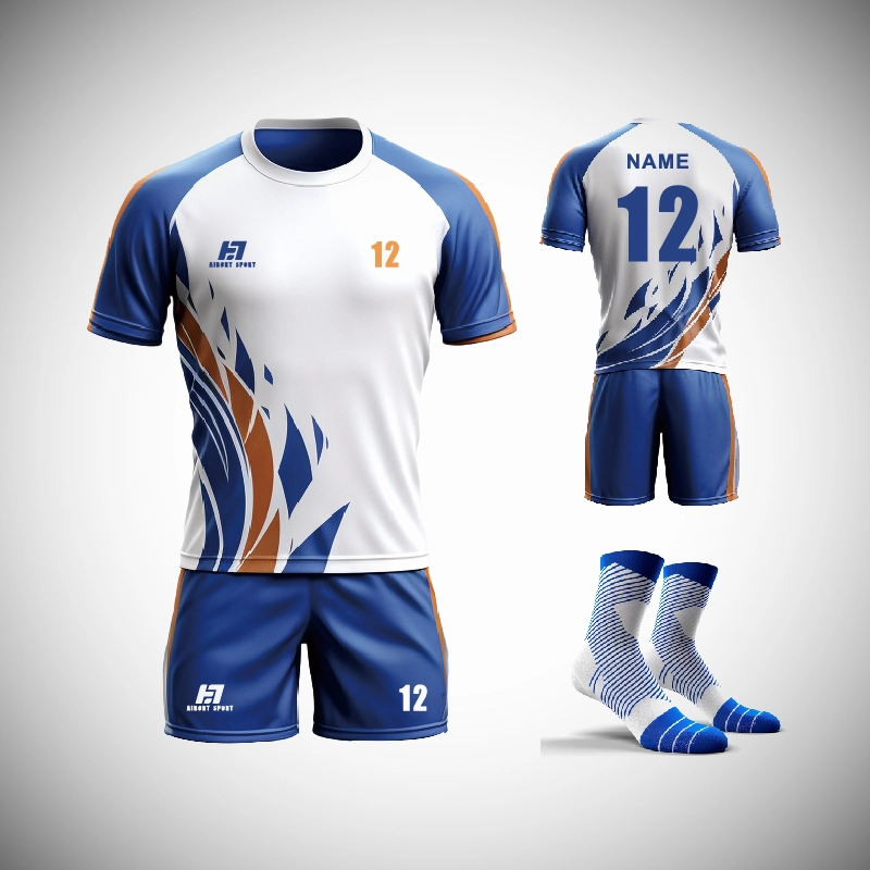 Creëer je eigen aangepaste voetbalshirts, uniformen en tenues bij Aibort Sport. Voeg je teamnaam, logo, spelersnaam en nummer toe om unieke en gepersonaliseerde tenues te creëren 1