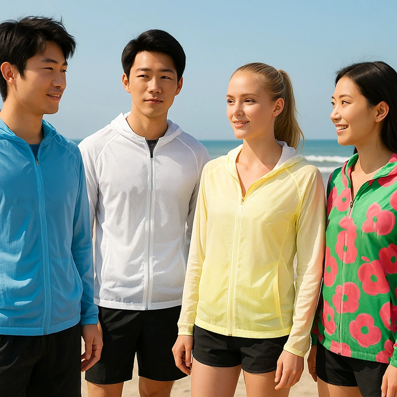 Top de protection UV personnalisé - Veste de soleil imprimée par sublimation avec panneaux latéraux en maille | Rash Guard à fermeture éclair extérieure légère | Fournisseur de vêtements OEM UPF 1