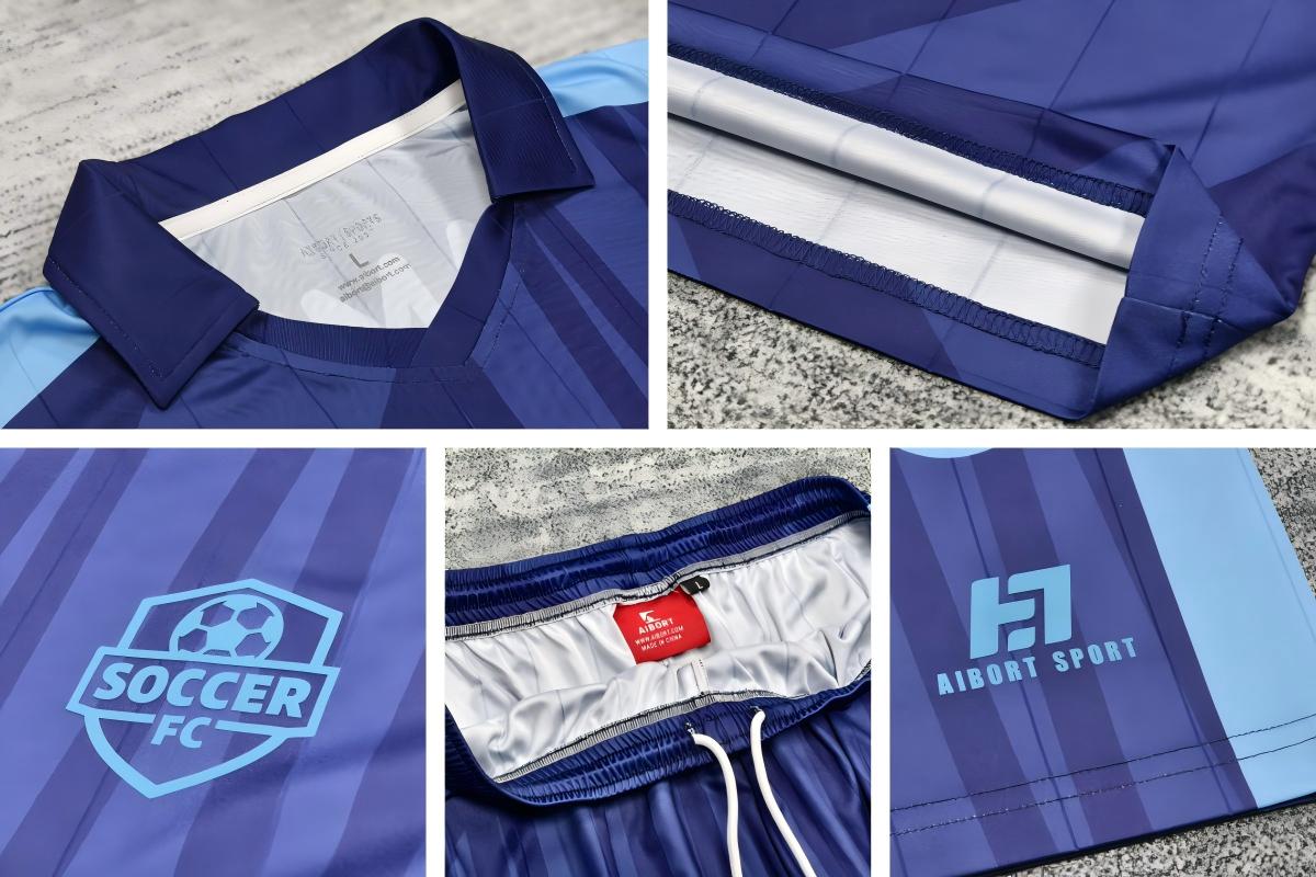 Aabort Drapp Artab Disinn Kulurit Nifs ta' Żewġ Biċċiet Uniformi tal-Futbol Atletiku Settijiet Ismijiet tat-Timijiet Personalizzati għal Servizz OEM Organizzat 4